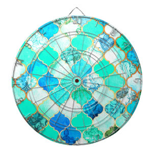 Cible De Fléchettes Turquoise, Or, Motif de sirène bleu vert