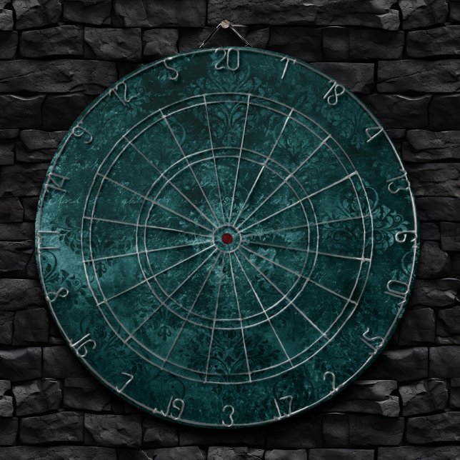 Cible De Fléchettes Velvety Turquoise Damask | Grunge vert foncé Baroq (Créateur téléchargé)