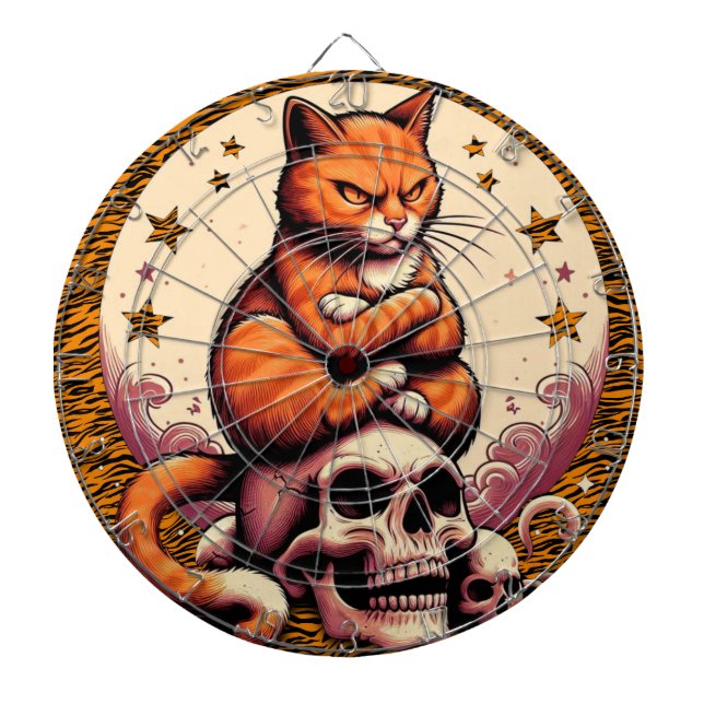 Cible De Fléchettes Vengeful Orange Cat, Skulls and Moon (Devant)