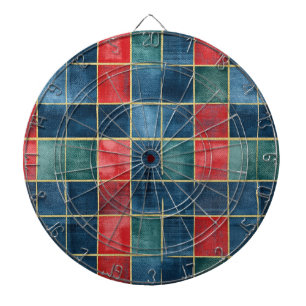 Cible De Fléchettes Vert Bleu Rouge Or Carreaux Rayures