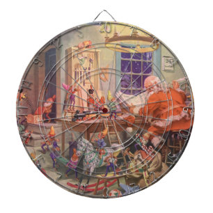Cible De Fléchettes Vintage Noël, Santa Claus avec Elves Atelier