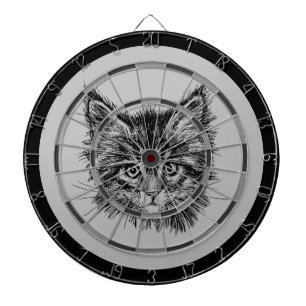 Cible De Fléchettes Visage de Kitten noir et blanc sur gris