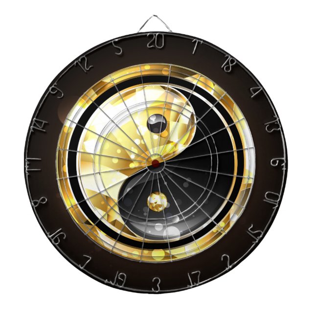 Cible De Fléchettes Yin Yang or sur noir (Devant)