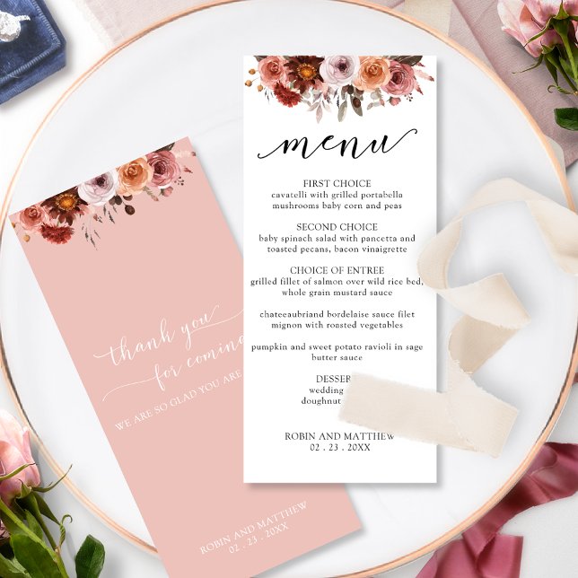 Ciel en Rose, Aquarelle Floral Mariage Menu (Créateur téléchargé)