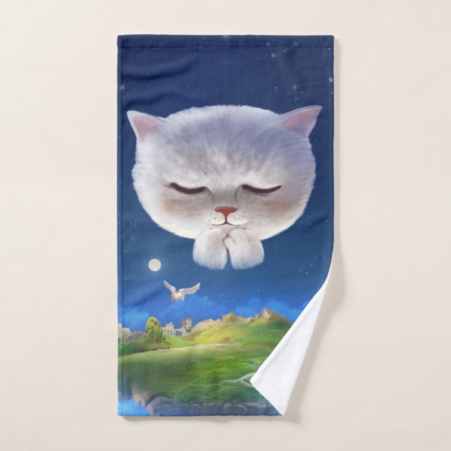 Ciel nocturne avec chat (Serviette à main)