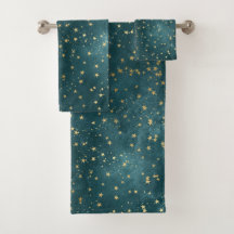 Ciel nocturne bleu vert motif étoile sarcelle or