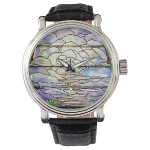 Ciel Nuages Tiffany Verre Tiré Floral Montre
