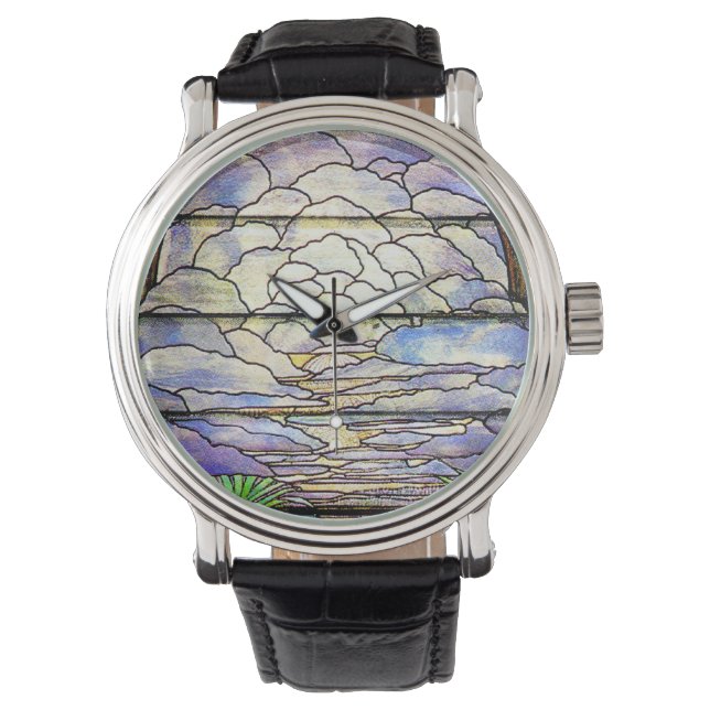 Ciel Nuages Tiffany Verre Tiré Floral Montre (devant)