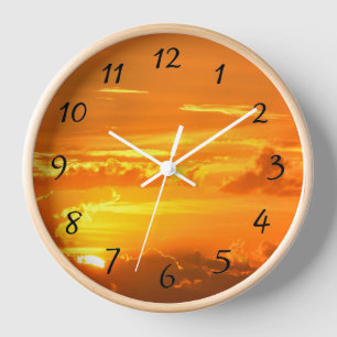 Ciel orange vif Sunrise horloge murale ronde