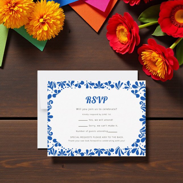 Cielito Lindo Bold Blue Geometric RSVP Card (Créateur téléchargé)