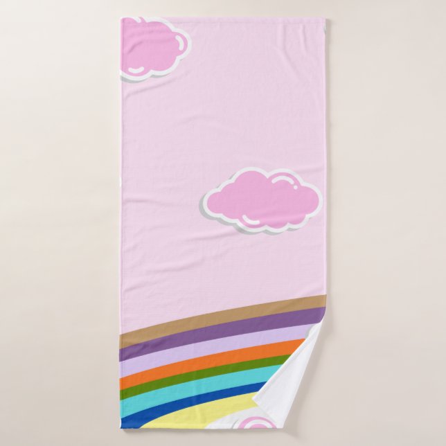 cieux de barbe à papa rose avec arc-en-ciel (Serviette de bain)