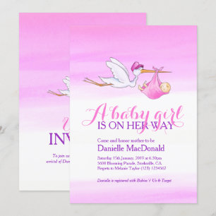 Cigogne avec des invitations de baby shower de