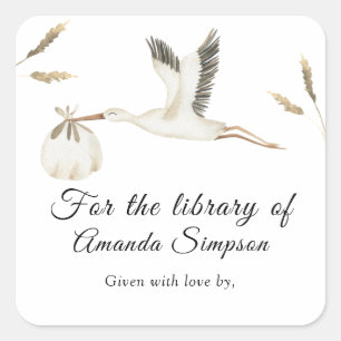 Cigogne - Étiquette de livre pour baby shower, liv