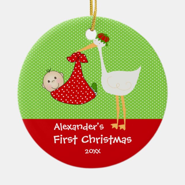 Cigogne mignonne de premier ornement de Noël du (Devant)