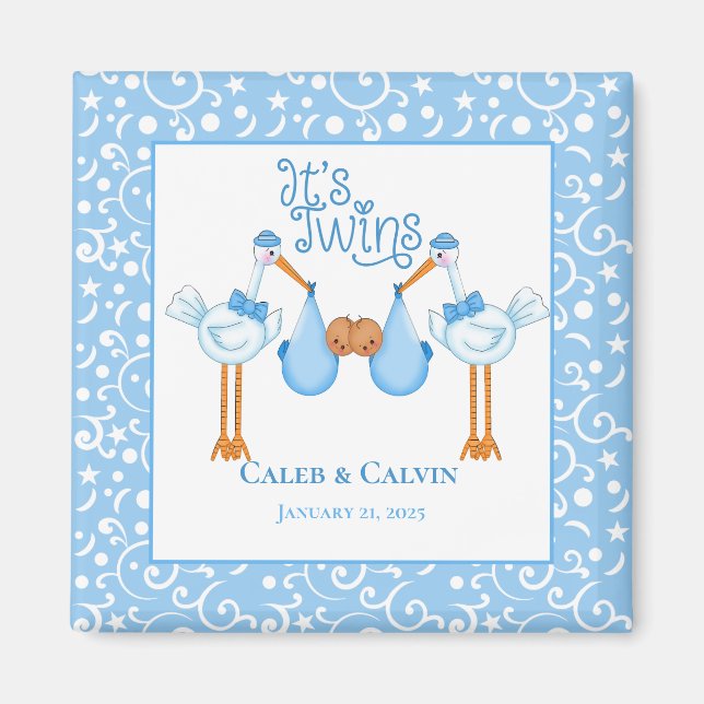 Cigogne tenant des jumeaux afro-américains Magnet (Devant)