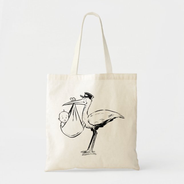 Cigogne tenant un sac fourre-tout à bébé (Devant)