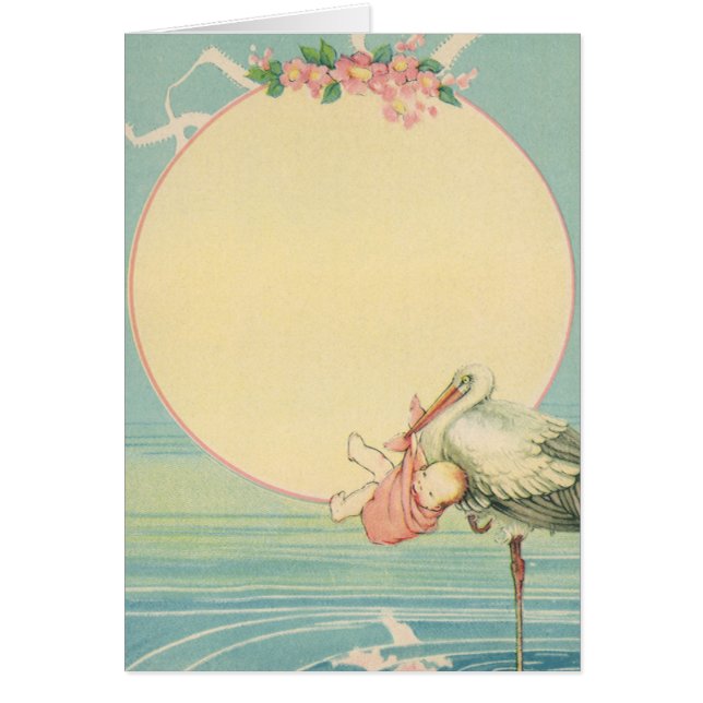 Cigogne vintage avec bébé fille dans une couvertur (Devant)