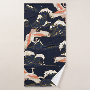 cigognes japonaises en style vintage sur fond vert