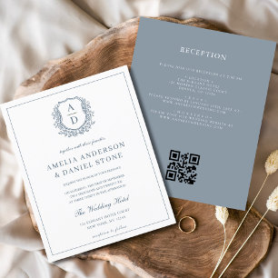 Cimetière bleu Dusty Monogram Mariage QR Code