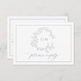 Cimetière bleu Dusty Monogramme Mariage Carte RSVP
