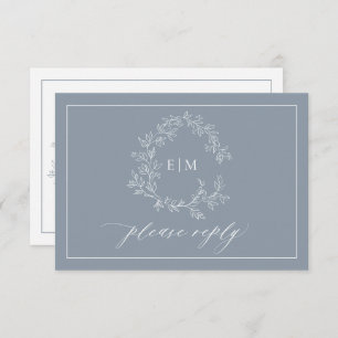 Cimetière bleu Dusty Monogramme Mariage Carte RSVP
