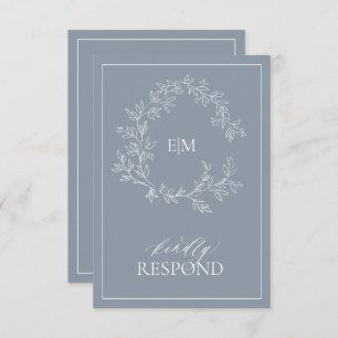Cimetière bleu Dusty Monogramme Mariage Carte RSVP