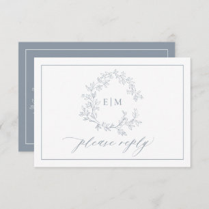 Cimetière bleu Dusty Monogramme Mariage Carte RSVP