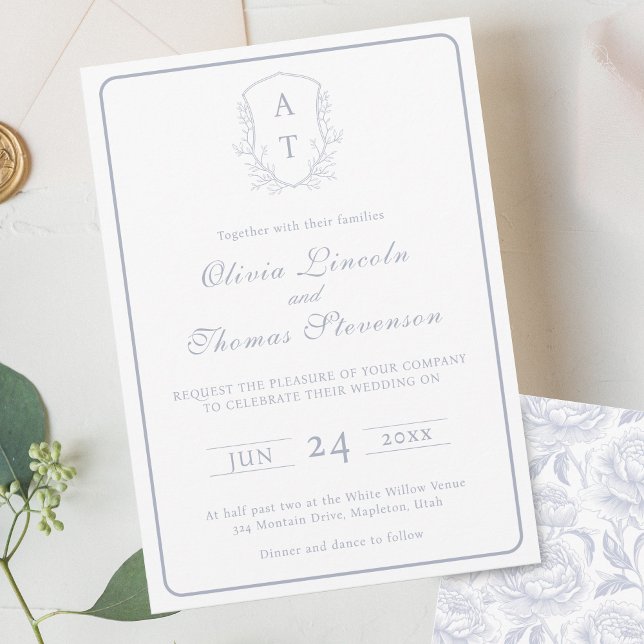 Cimier Monogramme Dusty Faire-part de mariage bleu (Créateur téléchargé)