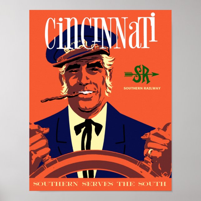 Cincinnati, affiche de voyage ferroviaire de style (Devant)