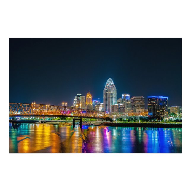 Cincinnati Ohio Night Skyline - Photo Print (Devant)