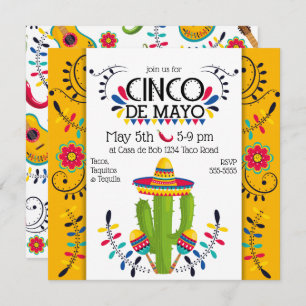 Cinco de Mayo Cactus Maracas Invitation folkloriqu