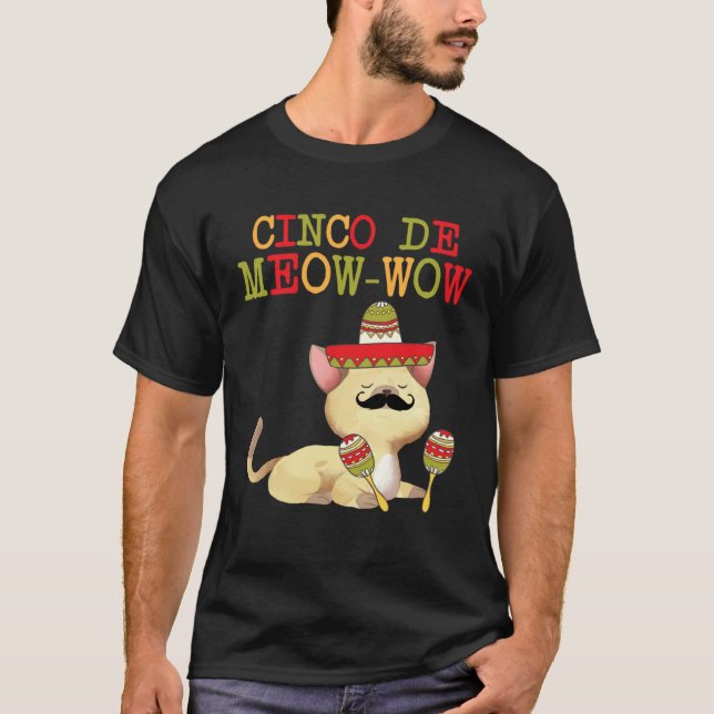 Cinco De Mayo  Cinco De Meow Wow T-shirts Chat  En (Devant)