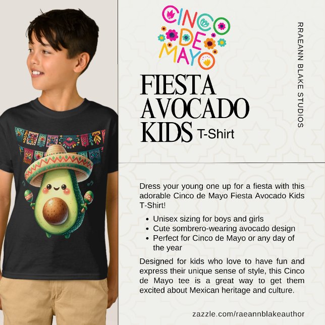 Cinco de Mayo Fiesta Avocado Kids T-Shirt (Créateur téléchargé)