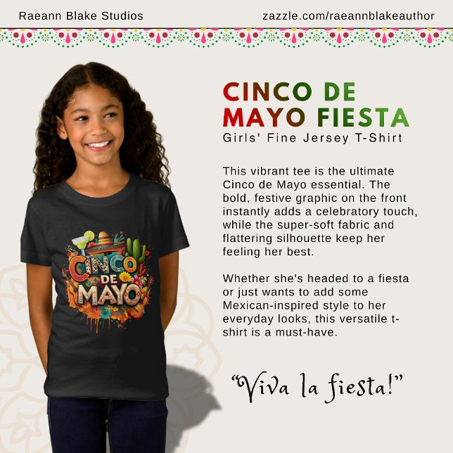 Cinco de Mayo Fiesta Girls' Fine Jersey T-Shirt (Créateur téléchargé)