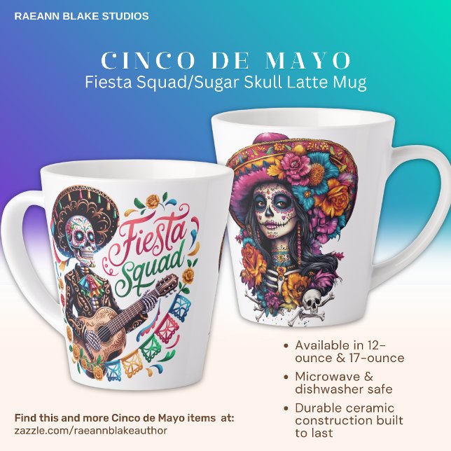 Cinco de Mayo Fiesta Squad Sugar Skull Latte Mug (Créateur téléchargé)