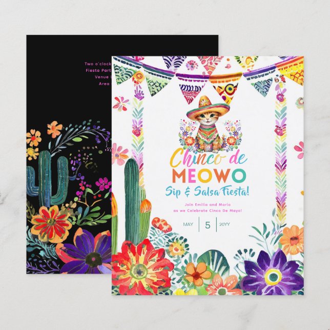 Cinco De Mayo Sip and Salsa Funny Cat FIESTA (Devant / Derrière)