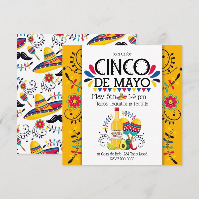 Cinco de Mayo Tequila Folk Invitation (Devant / Derrière)