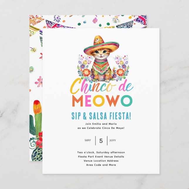 Cinco De Meowo Fun Cat Fiesta Thème (Devant / Derrière)