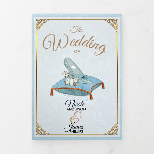 Cinderella Elegant Blue Trifold Wedding Programme (Page de couverture)