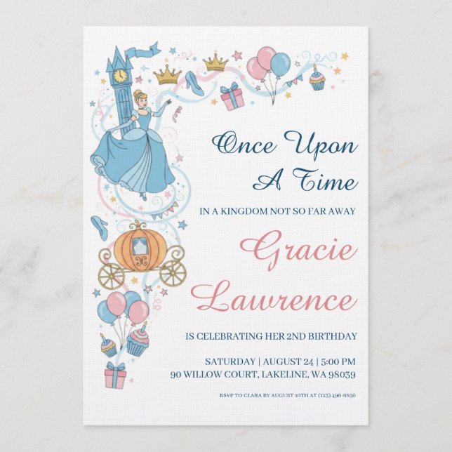 Cinderella princess birthday invitations (Devant)