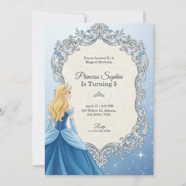 Cinderella-themed birthday invitation  (Devant)