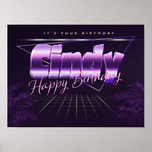 Cindy Name Vorname lila retro Poster Geburtstag