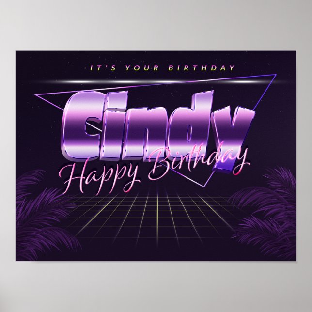 Cindy Name Vorname lila retro Poster Geburtstag (Devant)