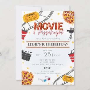 Cinéma et pizza Nuit Anniversaire Fête Invitation