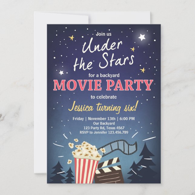 Cinéma Nuit Anniversaire Invitation Sous les étoil (Devant)