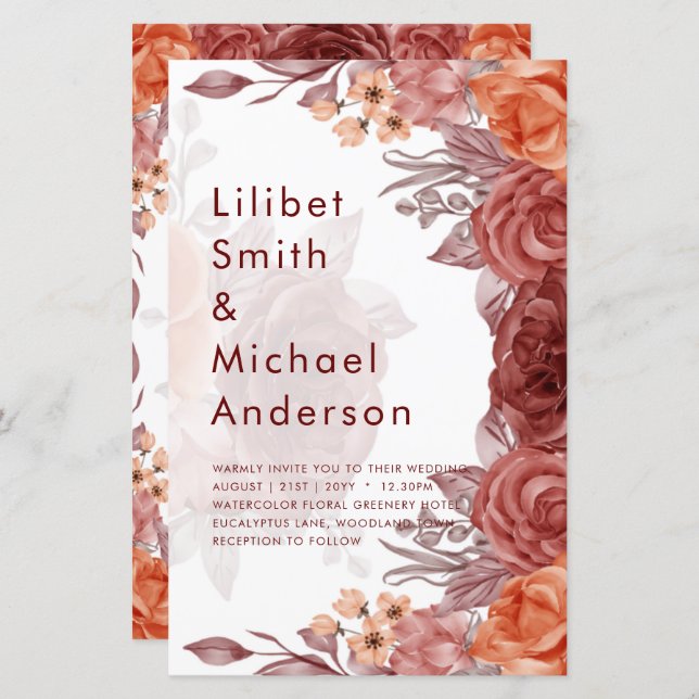 Cinnamon Terracotta TOMBE Floral MARIAGE (Devant / Derrière)