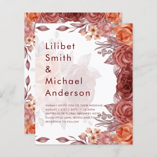 Cinnamon Terracotta TOMBE Floral MARIAGE (Devant / Derrière)