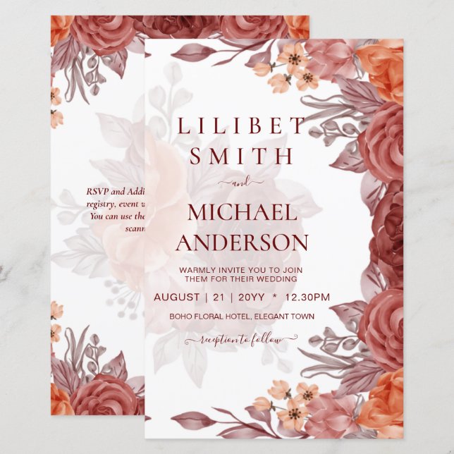 Cinnamon Terracotta TOMBE Floral MARIAGE (Devant / Derrière)