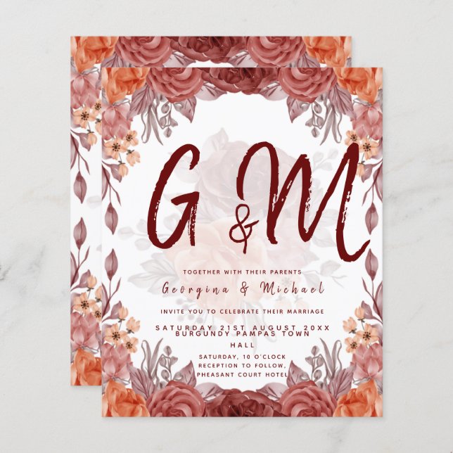 Cinnamon Terracotta TOMBE Floral MARIAGE (Devant / Derrière)