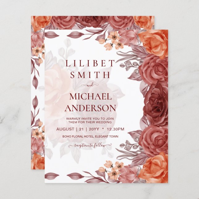 Cinnamon Terracotta TOMBE Floral MARIAGE (Devant / Derrière)